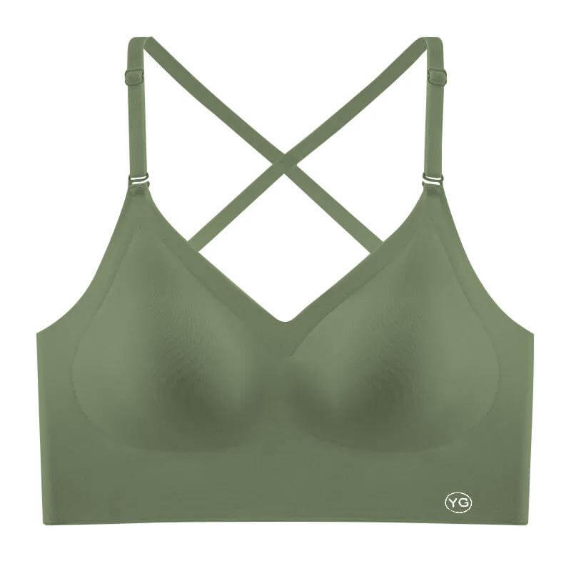 invisible plunge bra for backless dresses in olive green with crisscross straps