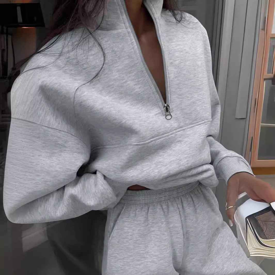 Women Zip Up Sweatshirt Suit Set