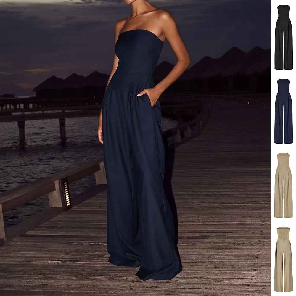 Women Backless Wide Leg Jumpsuit