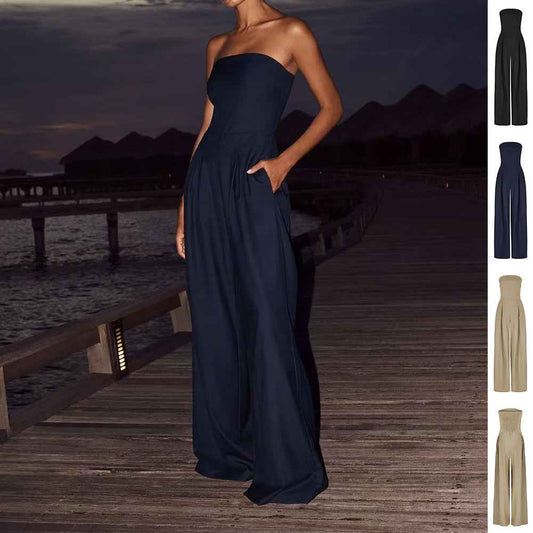 Women Backless Wide Leg Jumpsuit