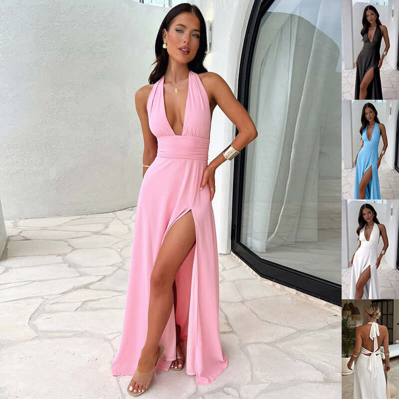Women V Neck Summer Slit Dress Fit