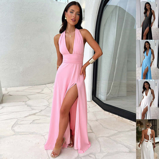 Women V Neck Summer Slit Dress Fit