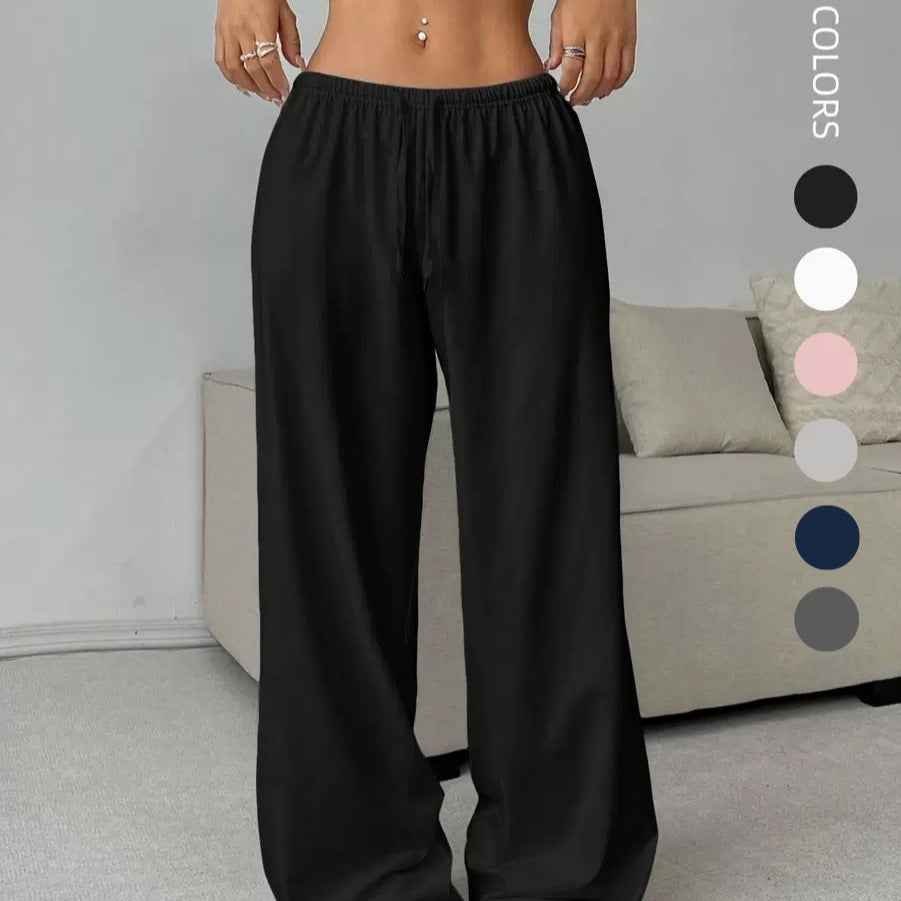 Solid color elastic waist women's casual pants