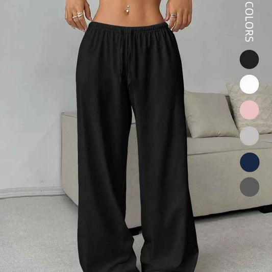 Solid color elastic waist women's casual pants
