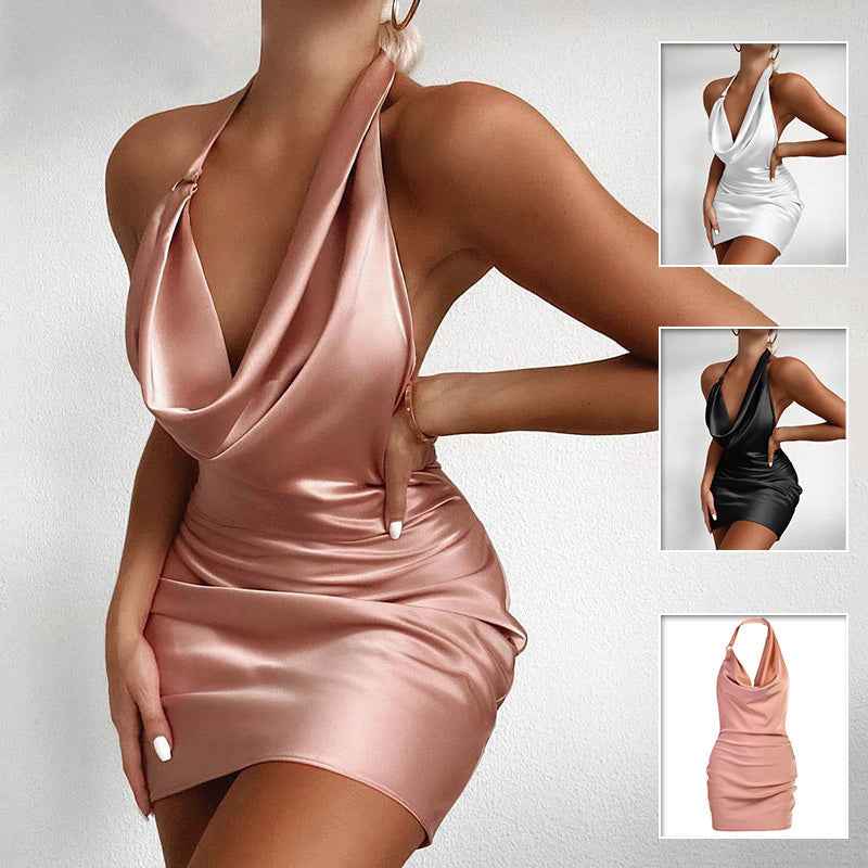 backless satin summer party dress