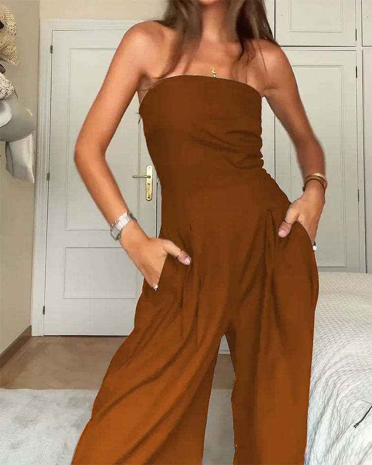 Women Backless Wide Leg Jumpsuit
