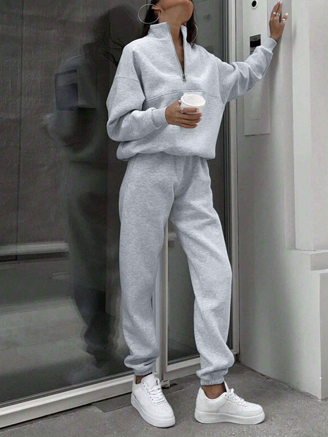 Women Zip Up Sweatshirt Suit Set