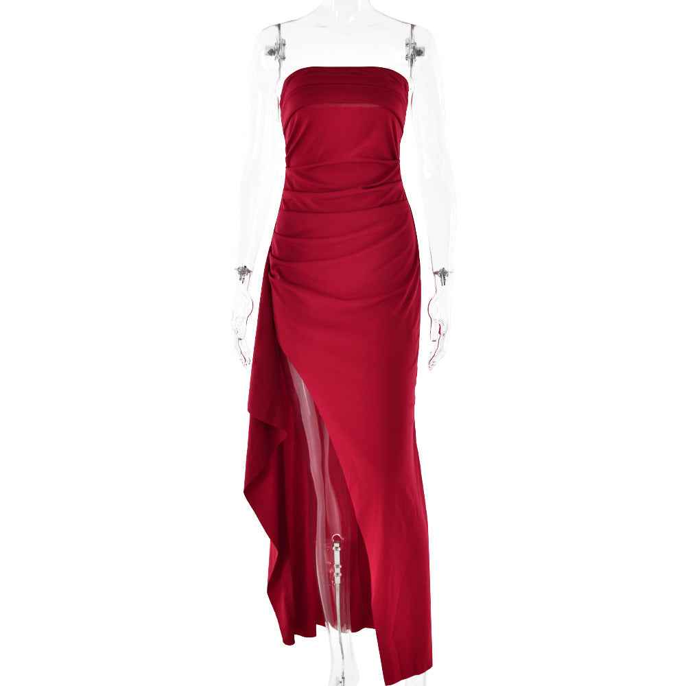 strapless pleated bridesmaid dress