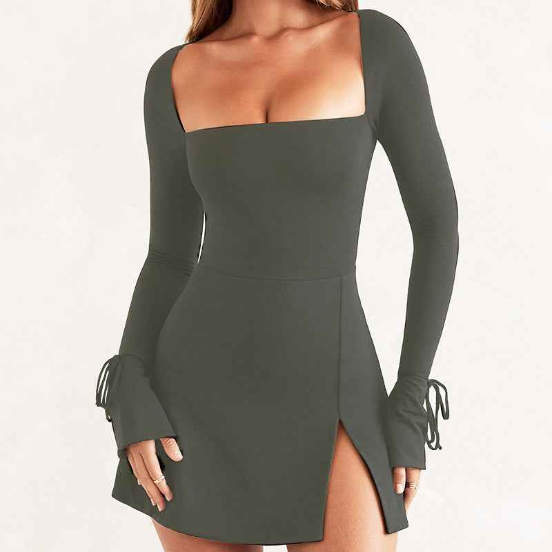 Elegant Tailored Wrap Side Slit Parisian Gown