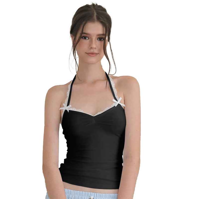Elegant Bow Back Strappy Lace Blouse