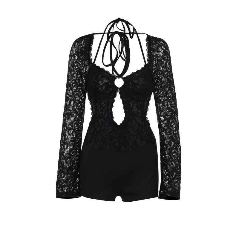 Chic Continental Slim Fit Lace Long-sleeved Dress Shorts