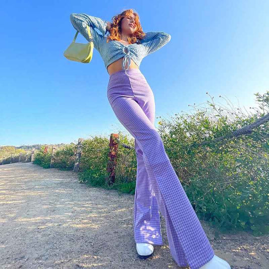 Geometric Print High Rise Waist Crossbody Casual Ladies' Trousers