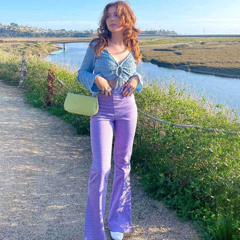 Geometric Print High Rise Waist Crossbody Casual Ladies' Trousers