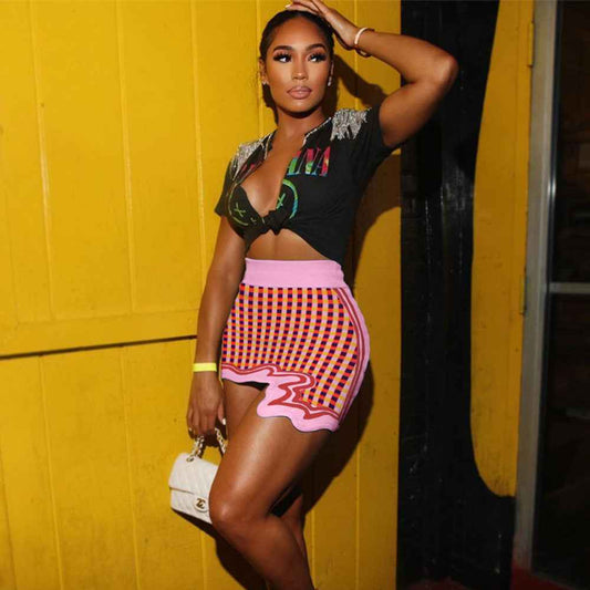 Ladies' Evening Bar Outfit Striped Pattern Mini Skirt