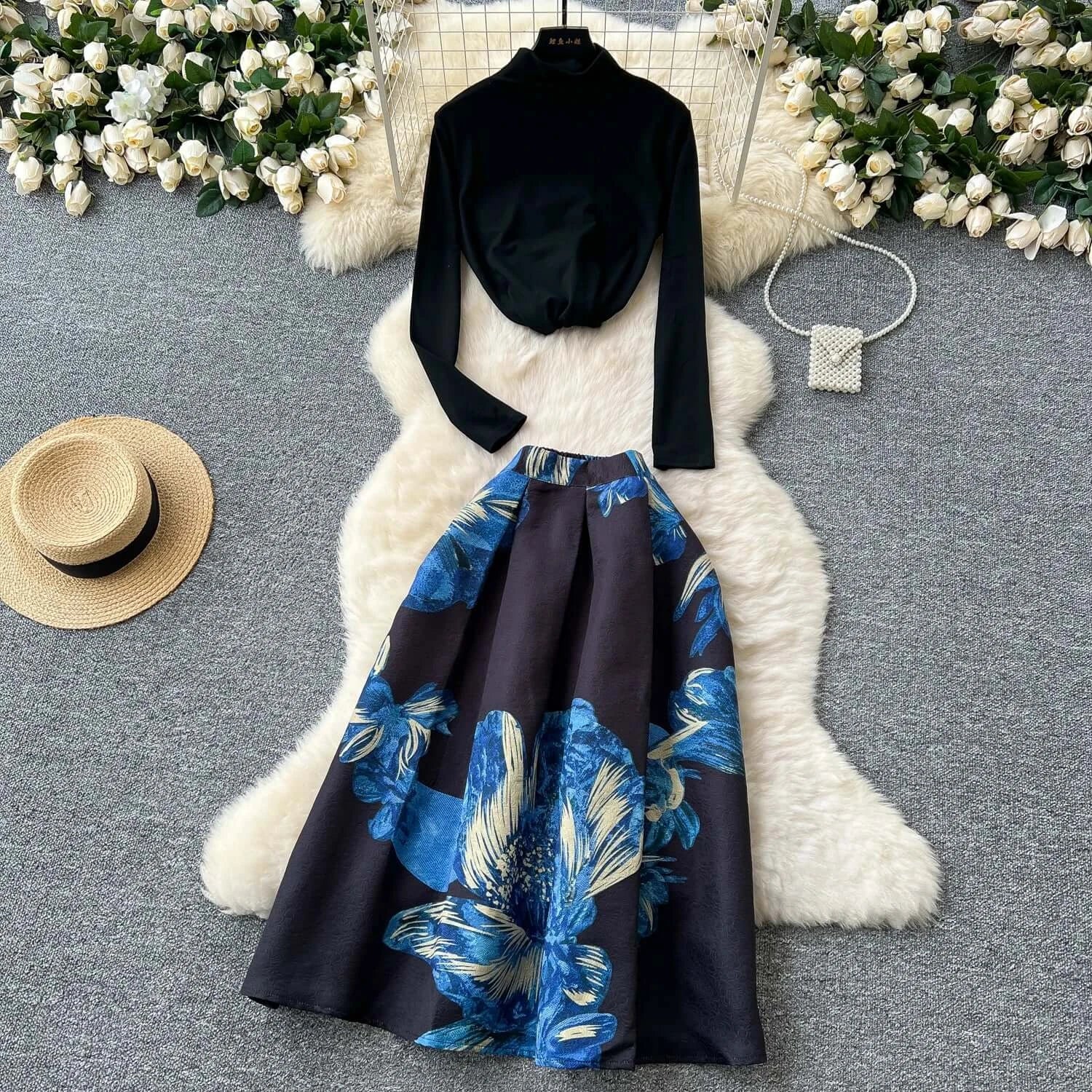 Women Vintage Clothing Set Skirt