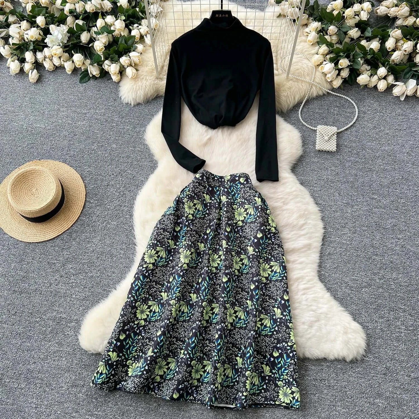 Women Vintage Clothing Set Skirt