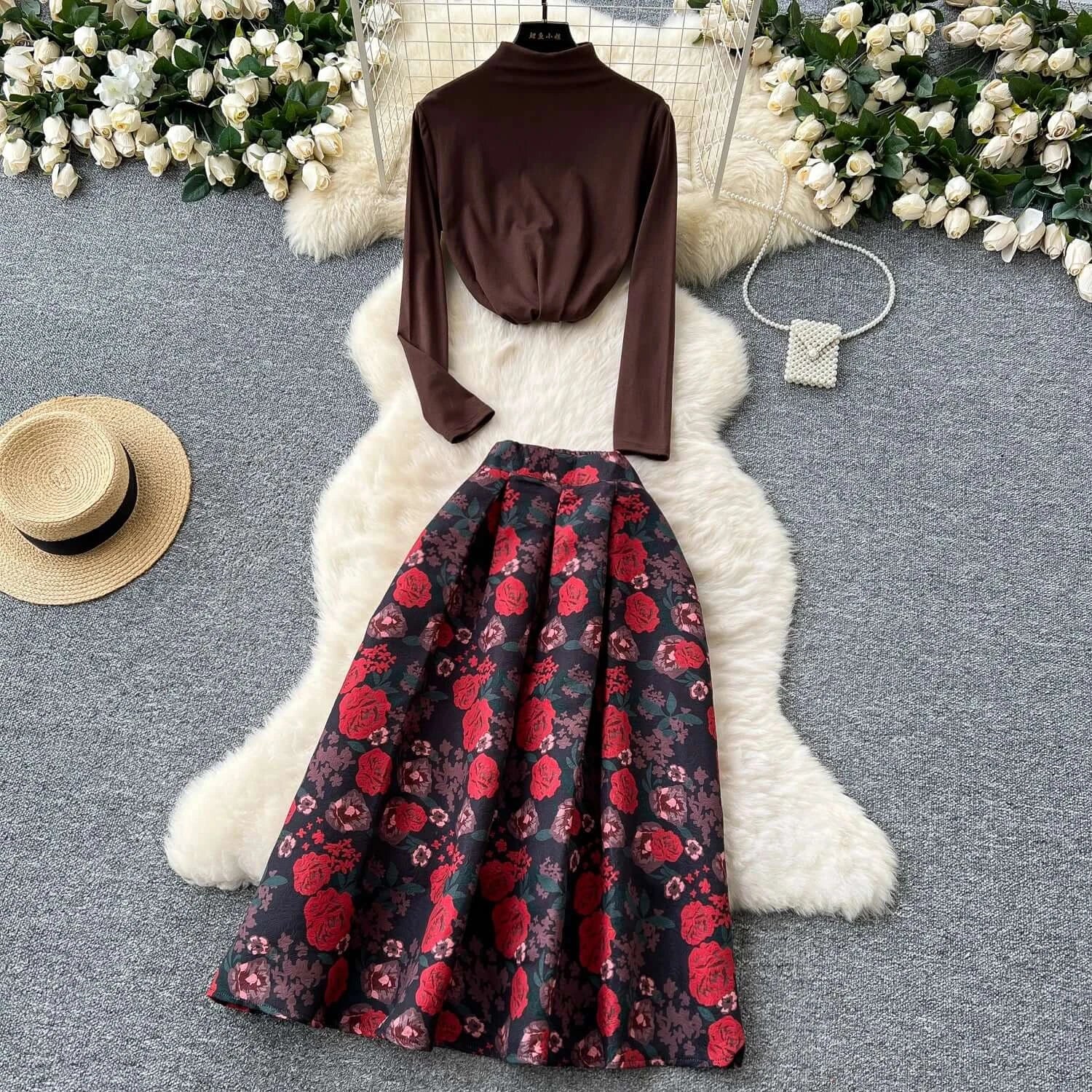Women Vintage Clothing Set Skirt