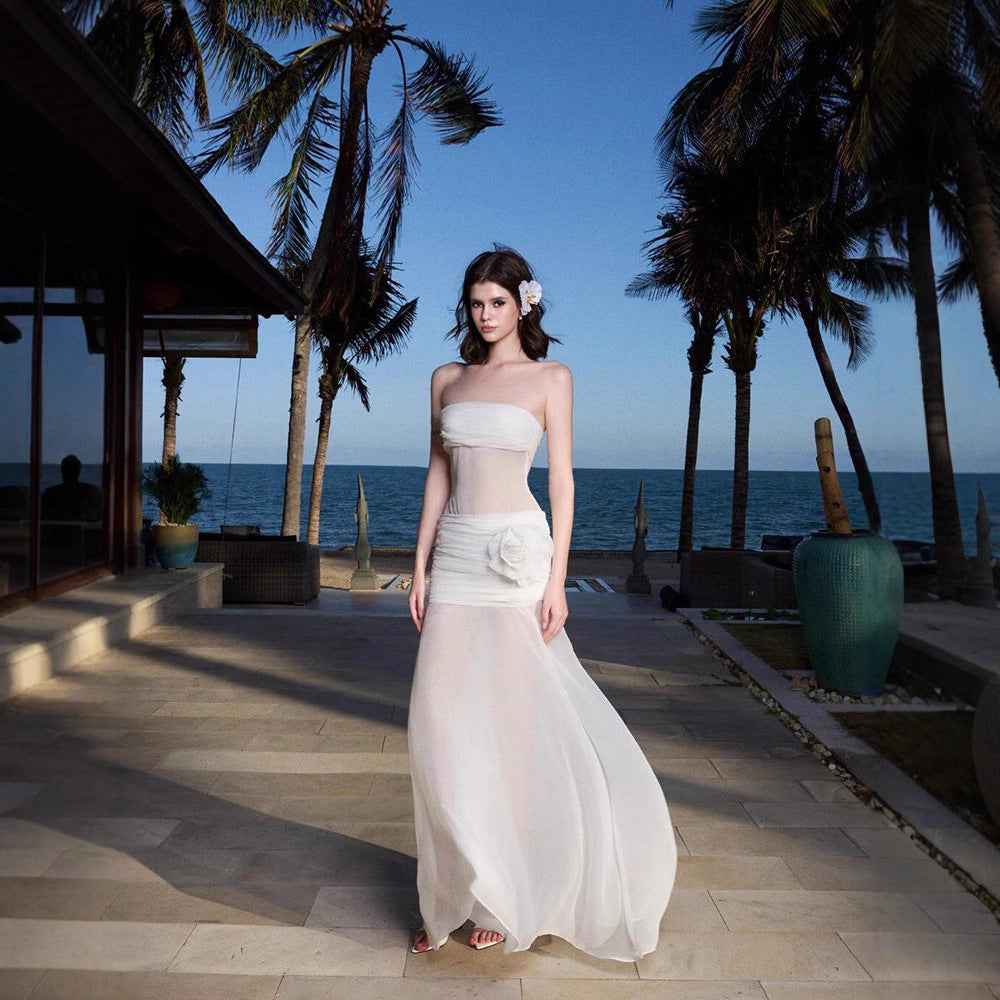 Seaside Holiday Style See-Through Mesh Tube Top Dress