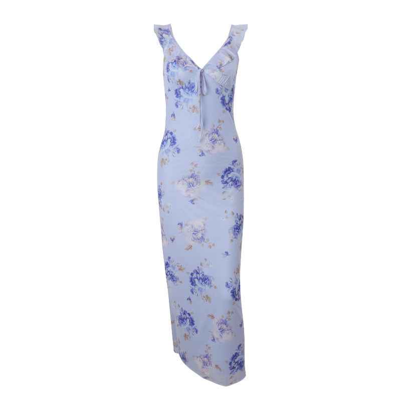 Resort-Style Retro Printed Halter Dress