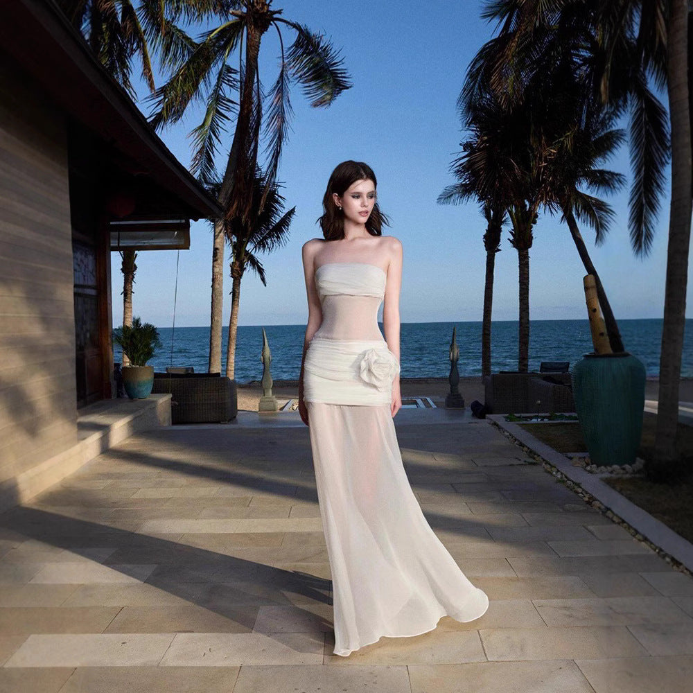 Seaside Holiday Style See-Through Mesh Tube Top Dress