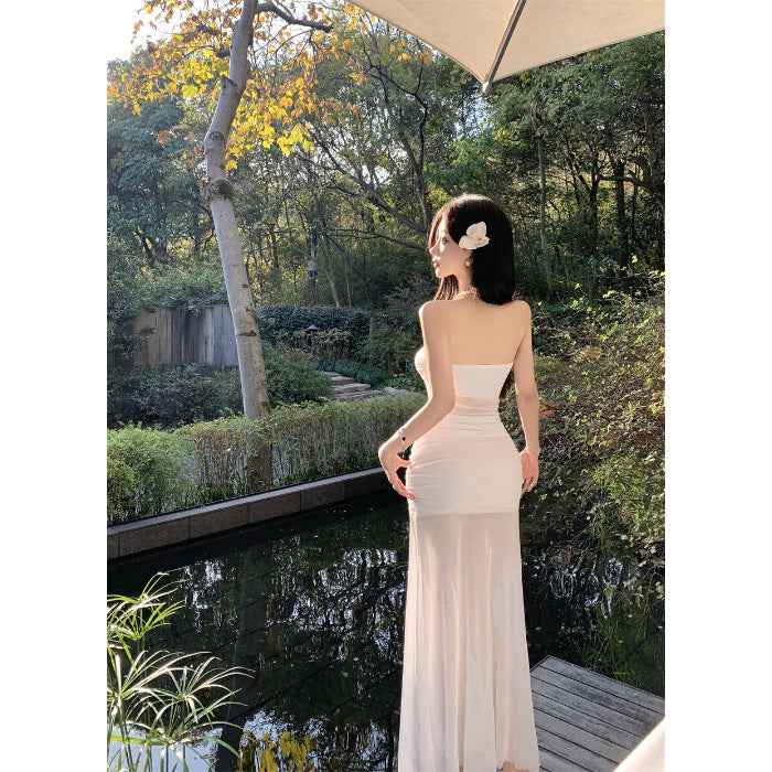 Seaside Holiday Style See-Through Mesh Tube Top Dress