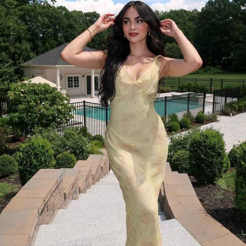 Resort-Style Retro Printed Halter Dress