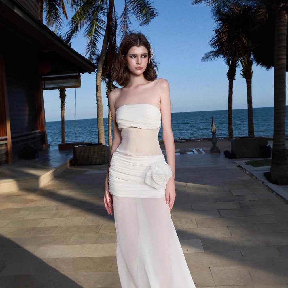 Seaside Holiday Style See-Through Mesh Tube Top Dress