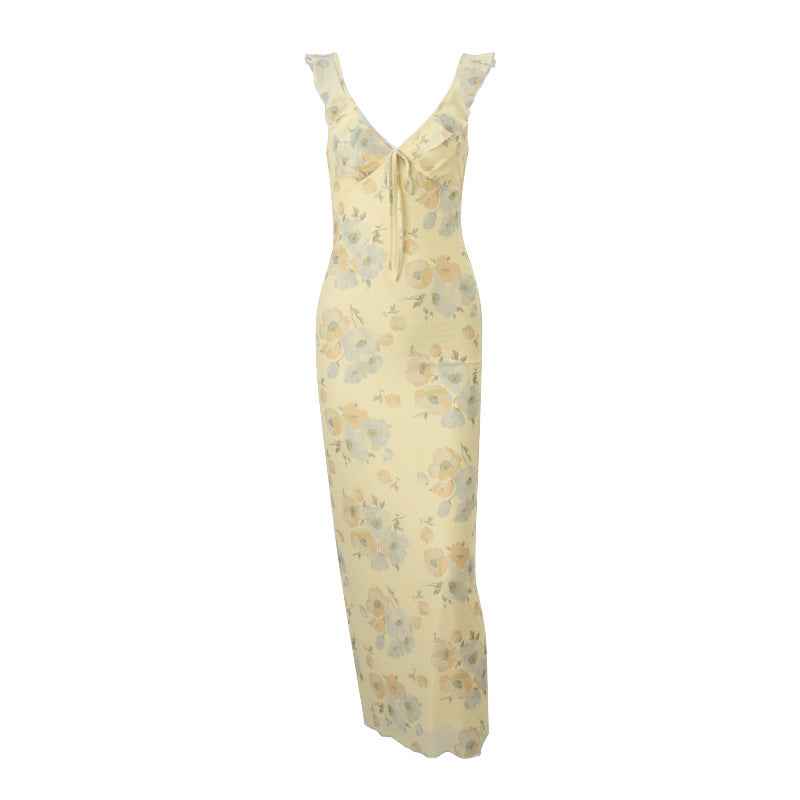 Resort-Style Retro Printed Halter Dress