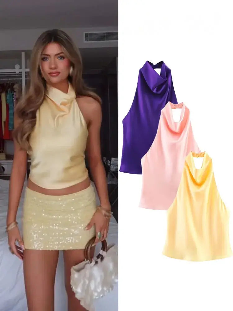 Women Summer Backless Tops Slim Fit