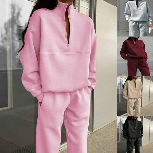 Women Zip Up Sweatshirt Suit Set