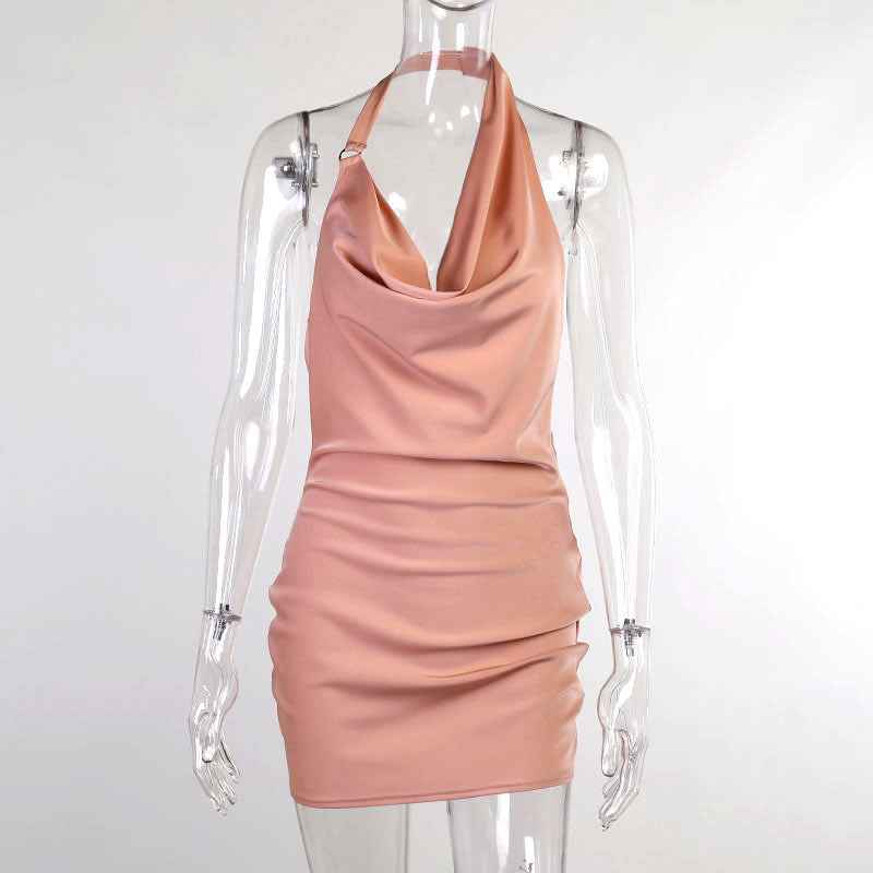 backless satin summer party dress