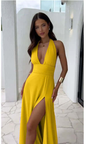 Women V Neck Summer Slit Dress Fit