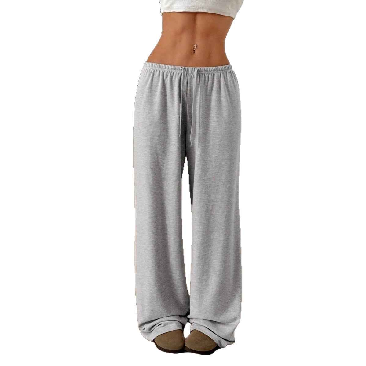Solid color elastic waist women's casual pants