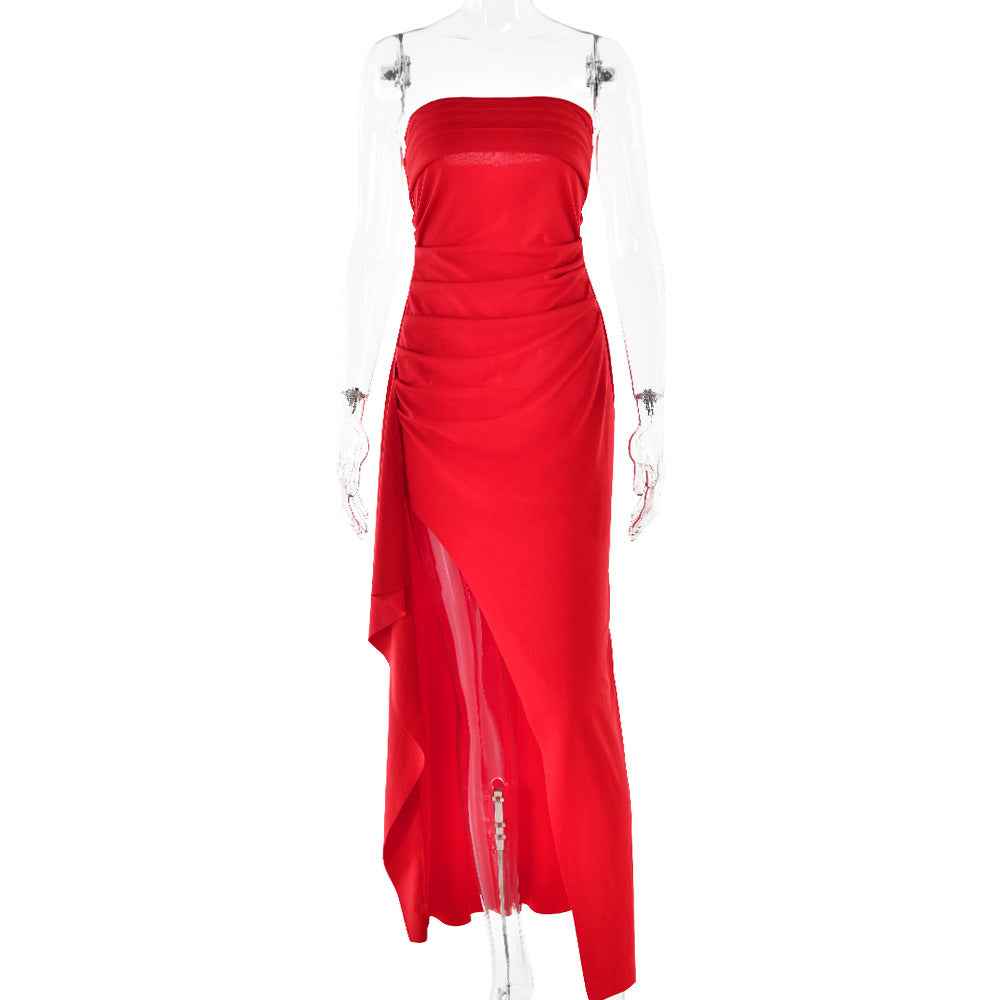 strapless pleated bridesmaid dress